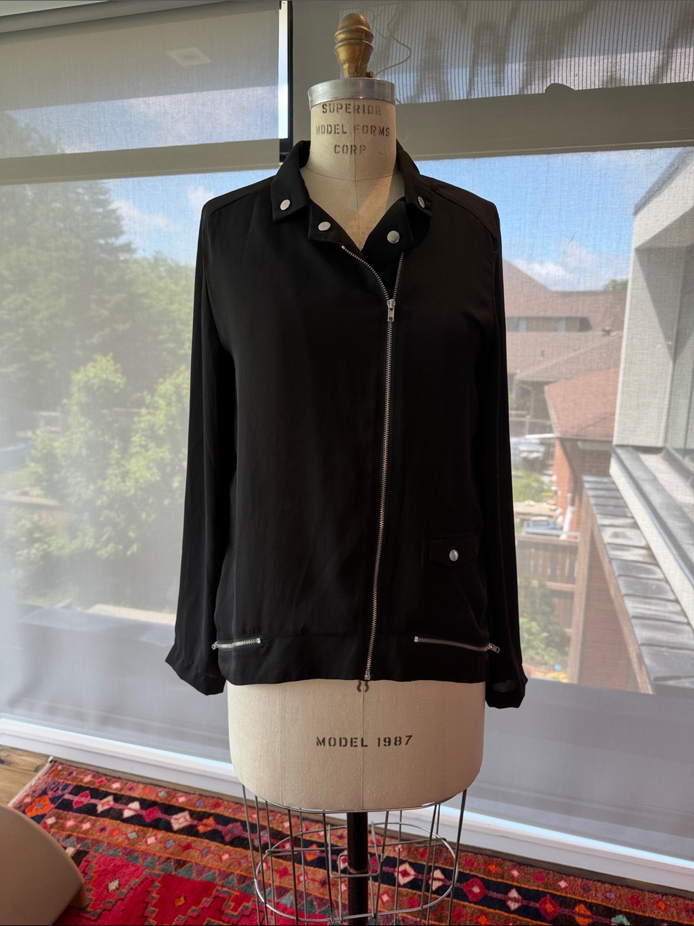 Women's Black Zip-Front Jacket style shirt